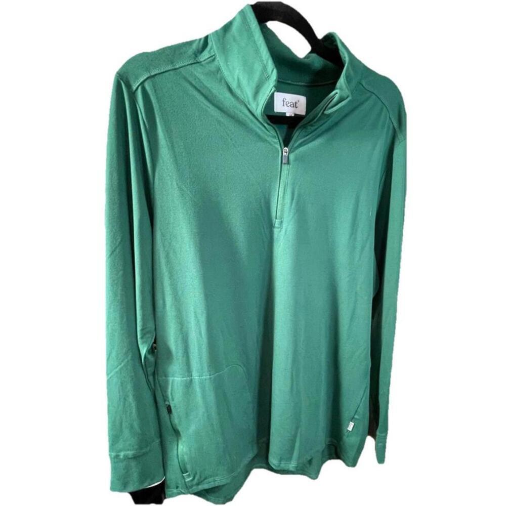 NWT FEAT Unisex Green Size Medium Quarter Zip Pullover Sweatshirt MSRP $88